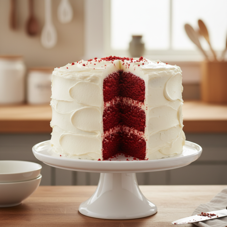 Homemade Red Velvet Cake with Creamy Frosting