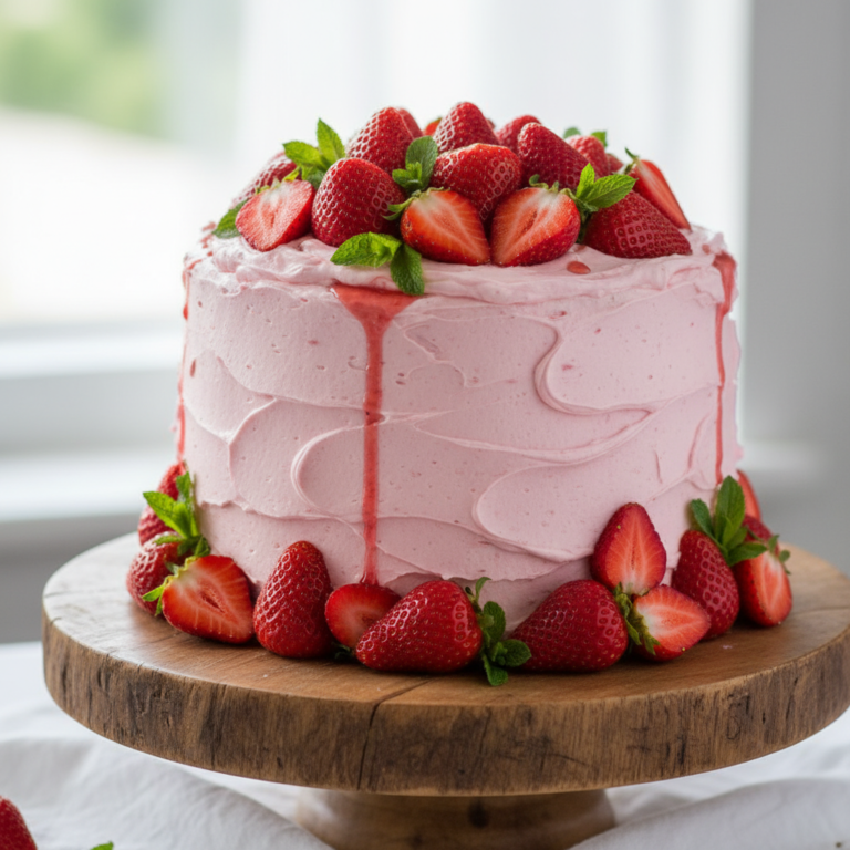 Fluffy Strawberry Cake with Fresh Berries