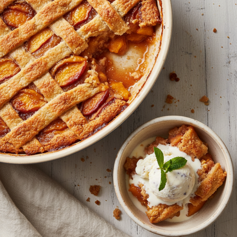 Warm Peach Cobbler with Ice Cream