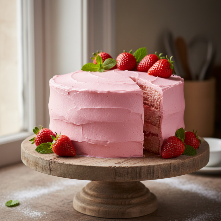 Fresh Strawberry Cake Pink Frosting